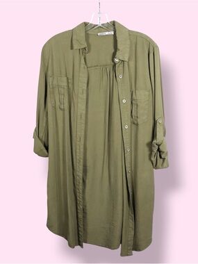Devoted Olive Utility Shirt Dress Women’s Size Medium Button Front